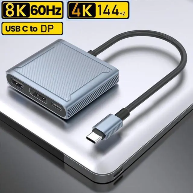 Alt view image 5 of 7 - USB C to DisplayPort Multiport Adapter Dock 3-in-1 Type C Hub with 1xDP 1.4 + 1xUSB 2.0 + 1xPD Charging Port(Type C) 8K 60Hz/ 100W PD/DP ALT Mode Supported