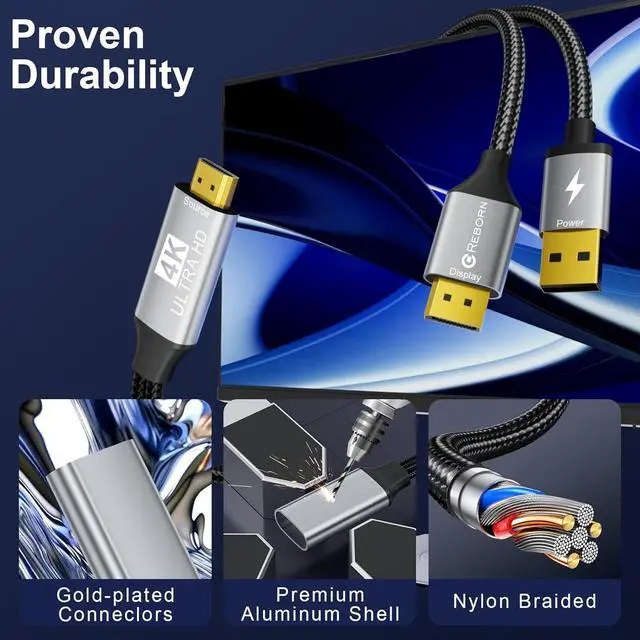 Alt view image 6 of 7 - Active HDMI to DisplayPort Cable (4K 60Hz 1080p@120Hz) 6FT Uni-Directional HDMI Source to DP Monitor Adapter Display Port Cord Compatible with PC Laptop AMD NVIDIA PS5 Xbox
