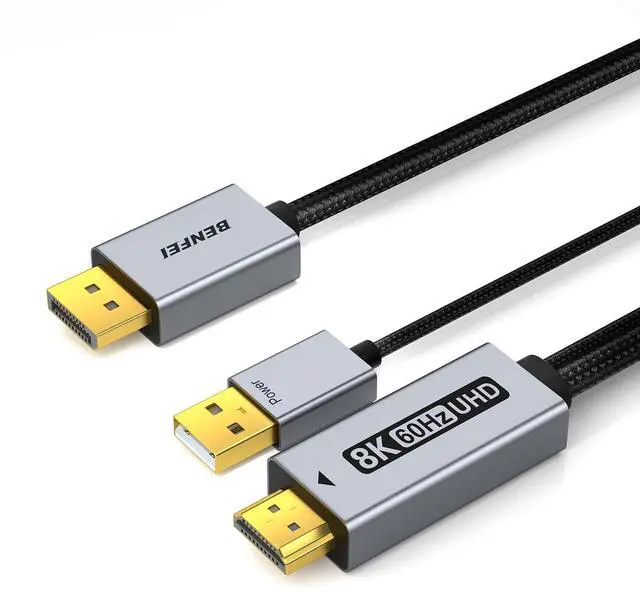 Main image of DisplayPort 1.4 to HDMI 2.1 6 feet Cable 8K@60Hz 4K@240Hz/165Hz/144Hz/120Hz Unidirectional DP (Source) to HDMI (Display) with USB 5V/1A Power Supply Support HDR/DSC/HDCP 2.3 for AMD NVIDIA PC