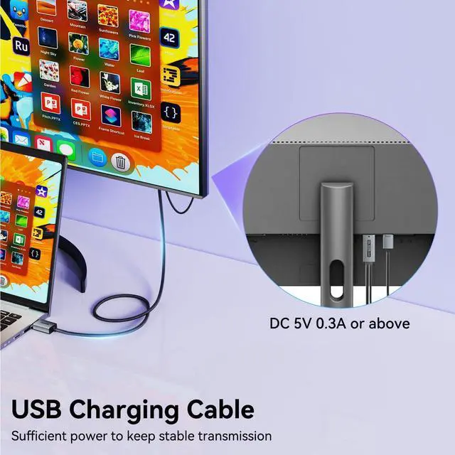 Alt view image 3 of 7 - DisplayPort 1.4 to HDMI 2.1 6 feet Cable 8K@60Hz 4K@240Hz/165Hz/144Hz/120Hz Unidirectional DP (Source) to HDMI (Display) with USB 5V/1A Power Supply Support HDR/DSC/HDCP 2.3 for AMD NVIDIA PC