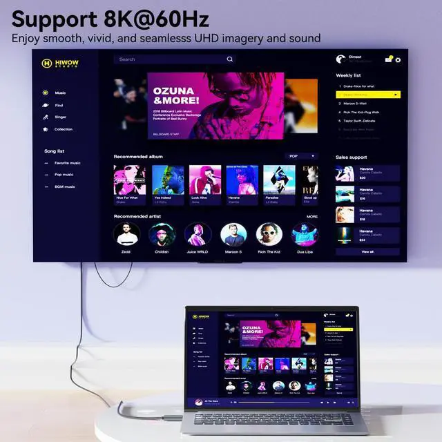 Alt view image 4 of 7 - DisplayPort 1.4 to HDMI 2.1 6 feet Cable 8K@60Hz 4K@240Hz/165Hz/144Hz/120Hz Unidirectional DP (Source) to HDMI (Display) with USB 5V/1A Power Supply Support HDR/DSC/HDCP 2.3 for AMD NVIDIA PC