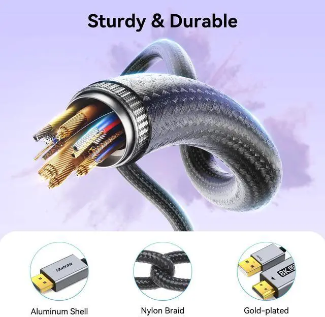 Alt view image 6 of 7 - DisplayPort 1.4 to HDMI 2.1 6 feet Cable 8K@60Hz 4K@240Hz/165Hz/144Hz/120Hz Unidirectional DP (Source) to HDMI (Display) with USB 5V/1A Power Supply Support HDR/DSC/HDCP 2.3 for AMD NVIDIA PC
