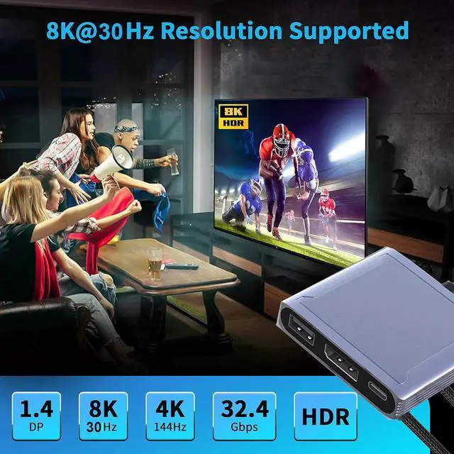 Alt view image 7 of 7 - USB C to DisplayPort Multiport Adapter Dock 3-in-1 Type C Hub with 1xDP 1.4 + 1xUSB 2.0 + 1xPD Charging Port(Type C) 8K 60Hz/ 100W PD/DP ALT Mode Supported