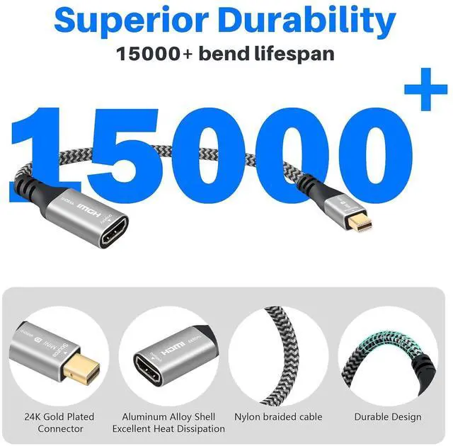 Alt view image 2 of 5 - 4K@60Hz Mini DisplayPort to HDMI Adapter Mini DP (Thunderbolt) Male (Source) to HDMI Female (Screen) Braided Cord& Aluminum Shell Converter Connector Compatible for MacBook Air/Pro Monitor/Projector
