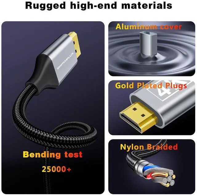 Alt view image 6 of 7 - Active HDMI to DisplayPort Cable 4K@60Hz 1080P@120Hz 6FT Uni-Directional HDMI (Source) to DP (Display) Braided Cord Compatible with PC Laptop AMD NVIDIA PS5 Xbox
