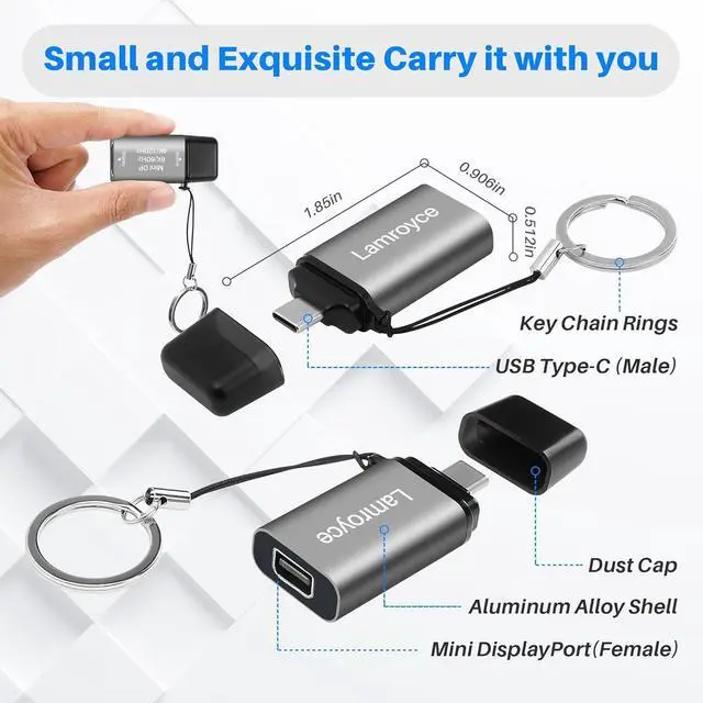 Alt view image 2 of 4 - 8K USB C to Mini DisplayPort Adapter Portable USB Type-C Male (Source) to Mini DP Female (Screen) Converter Connector Supports 8K@60Hz 4K@120Hz for iPhone 16/15 series MacBook Pro/Air Galaxy 23