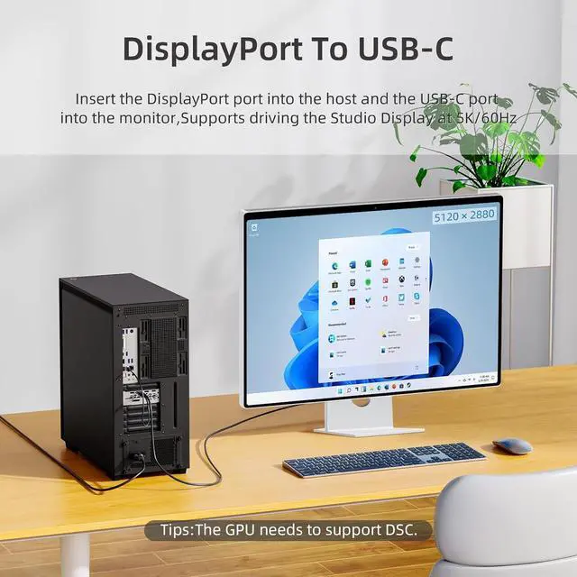 Alt view image 2 of 7 - DisplayPort to USB-C Cable 8K@60Hz DP to Type-C Male Cable Adapter 6.6ft Converter for  Studio Display Portable Screen AR Glasses USB-C Display Device Conversion Cable