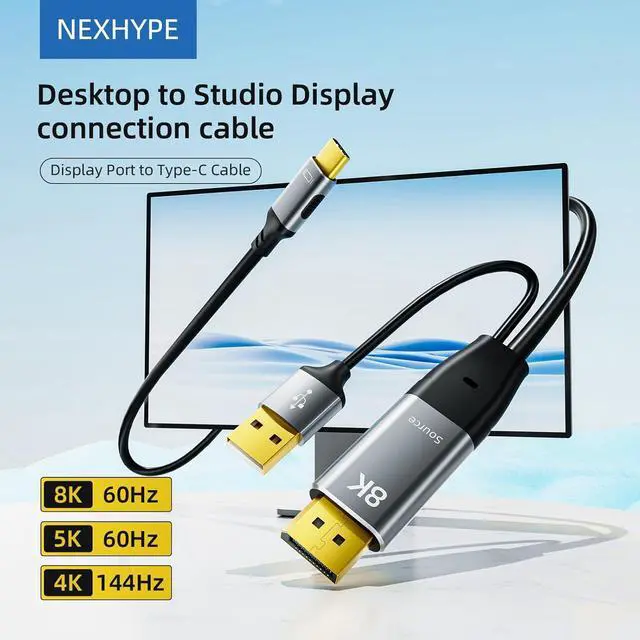 Alt view image 4 of 7 - DisplayPort to USB-C Cable 8K@60Hz DP to Type-C Male Cable Adapter 6.6ft Converter for  Studio Display Portable Screen AR Glasses USB-C Display Device Conversion Cable
