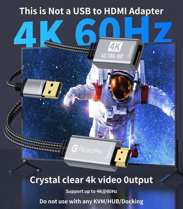 Alt view image 2 of 7 - Active HDMI to DisplayPort Adapter | 4K@60Hz Converter Unidirectional HDMI Source to DP Display HDR Compatible with Laptop AMD NVIDIA PS5 Xbox and More