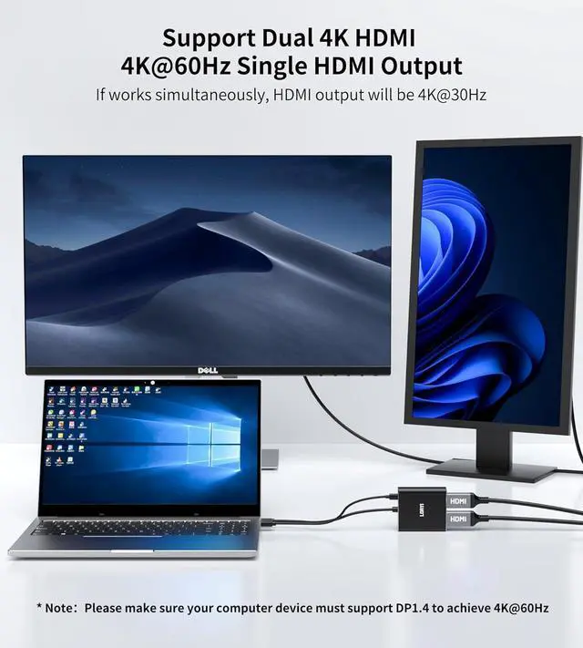 Alt view image 4 of 7 - Mini DisplayPort to Dual HDMI Adapter 4K@60Hz MDP 1.2 to 2 HDMI Splitter Dual hdmi Output Supports Extended Mode and Mirror Mode Compatible with Laptops PCs Monitors Projectors for Windows