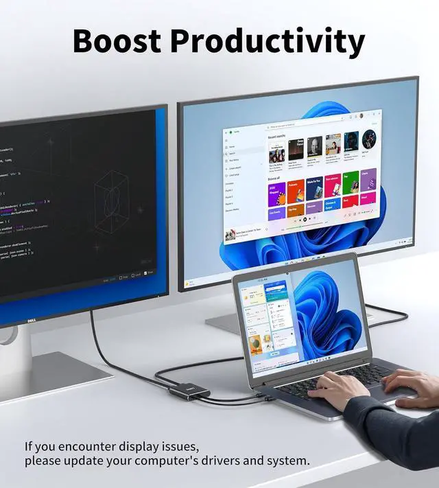 Alt view image 6 of 7 - Mini DisplayPort to Dual HDMI Adapter 4K@60Hz MDP 1.2 to 2 HDMI Splitter Dual hdmi Output Supports Extended Mode and Mirror Mode Compatible with Laptops PCs Monitors Projectors for Windows
