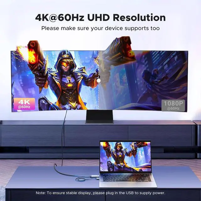 Alt view image 2 of 7 - Active HDMI to DisplayPort Male Unidirectional Cable with USB Powered 4K@60Hz 1080P@120Hz HDMI to DP Display HDR Dolby HDCP2.3 Braided 6.6FT Compatible with Laptop PC PS5 Xbox Switch