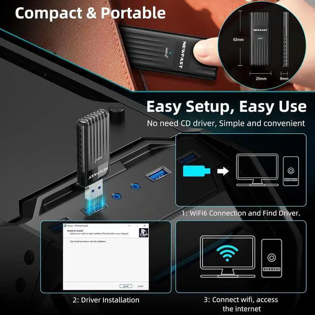 Alt view image 5 of 7 - WiFi 6 USB Adapter for Desktop PC U351 AX3000 Wireless Network Adapter Dual Band USB 3.0 WiFi Dongle Support MU-MIMO Beamforming WPA3 Compatible with Windows 10/11 Portable Design