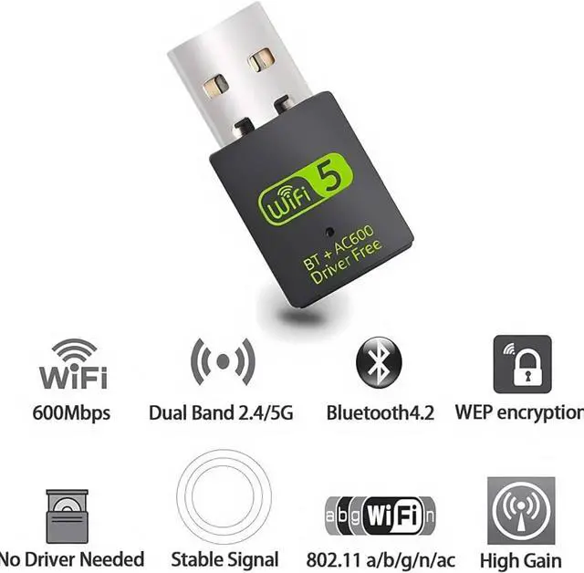 Alt view image 3 of 7 - USB WiFi Bluetooth Adapter 600Mbps Dual Band 2.4/5Ghz Wireless Network External Receiver Mini WiFi Dongle for PC/Laptop/Desktop Computer Driver Free Green WI-FI