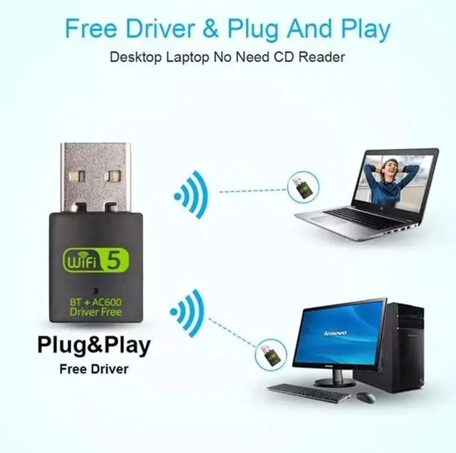 Alt view image 4 of 7 - USB WiFi Bluetooth Adapter 600Mbps Dual Band 2.4/5Ghz Wireless Network External Receiver Mini WiFi Dongle for PC/Laptop/Desktop Computer Driver Free Green WI-FI