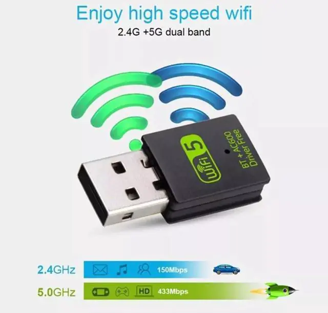 Alt view image 5 of 7 - USB WiFi Bluetooth Adapter 600Mbps Dual Band 2.4/5Ghz Wireless Network External Receiver Mini WiFi Dongle for PC/Laptop/Desktop Computer Driver Free Green WI-FI