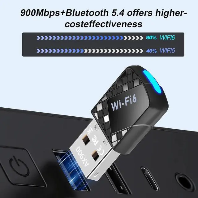 Alt view image 3 of 7 - AX900Mbps USB WiFi 6 Adapter for PC 2-in-1 Bluetooth 5.4 WiFi Adapter.2.4G/5G Dual-Band Wireless Network Transceiver Adapter for Laptop Desktop WPA3 Supports Windows 11/10 Black