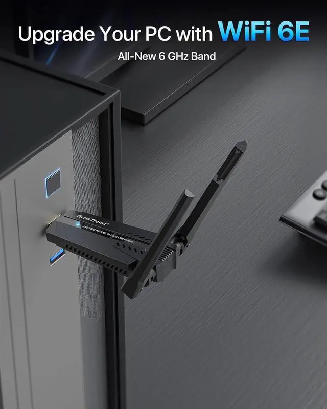 Alt view image 2 of 6 - AXE5400 WiFi 6E USB Adapter Tri-Band Long Range USB WiFi Adapter for Desktop PC Laptop 6GHz 2402Mbps + 5GHz 2402Mbps + 2.4GHz 574Mbps Ultra-Low Latency Wireless Dongle for Windows 11/10