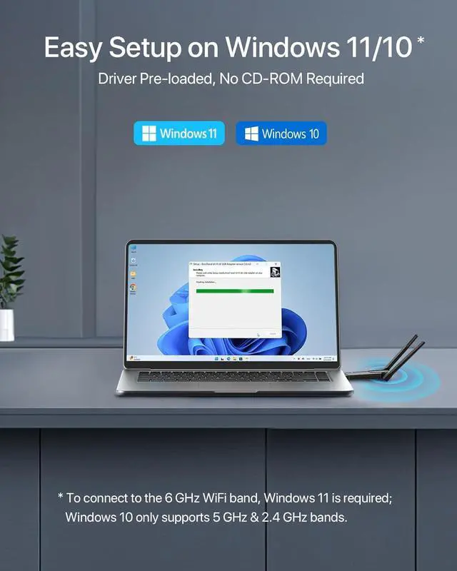 Alt view image 6 of 6 - AXE5400 WiFi 6E USB Adapter Tri-Band Long Range USB WiFi Adapter for Desktop PC Laptop 6GHz 2402Mbps + 5GHz 2402Mbps + 2.4GHz 574Mbps Ultra-Low Latency Wireless Dongle for Windows 11/10
