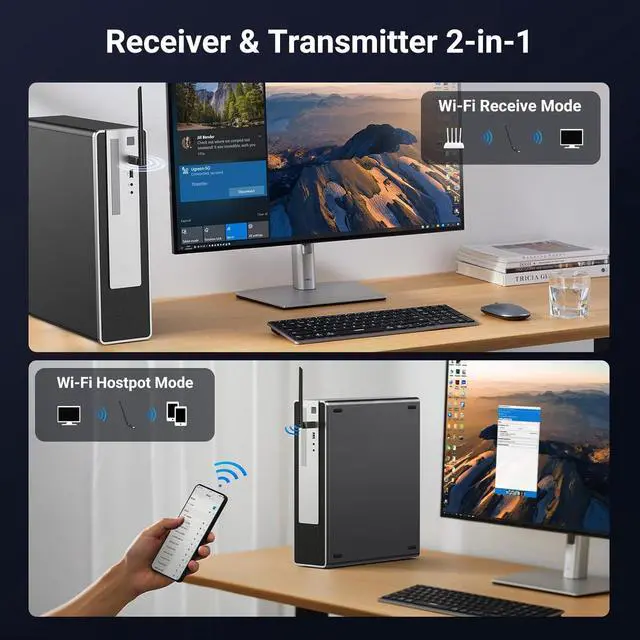 Alt view image 4 of 7 - WiFi Adapter for Desktop PC AX900 USB WiFi 6 Adapter with 5GHz/2.4GHz Dual Band 6dBi High Gain Antenna Built-in Driver for Win11/10
