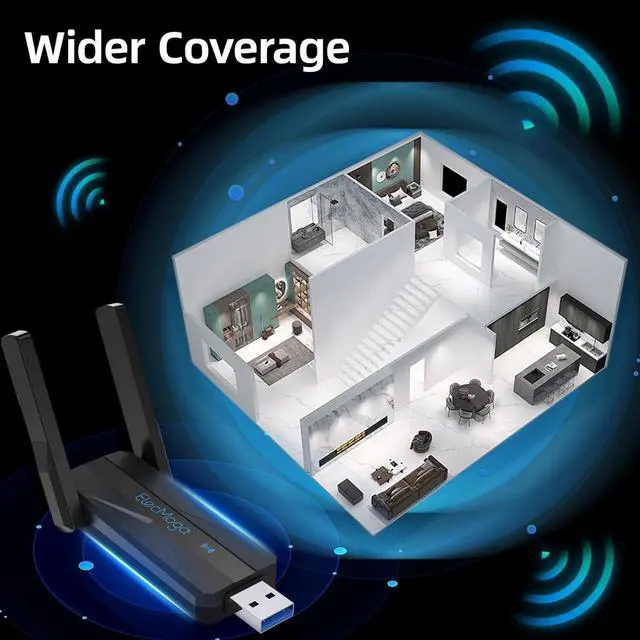 Alt view image 2 of 7 - USB WiFi Adapter for Desktop PC AC 1300Mbps Dual-Band 5G/2.4G USB 3.0 WiFi 5 Network Transceiver Wireless Dongle for PC Laptop Supports Windows 11/10/8.1/8/7/XP/Vista/Mac OS 10.9~10.15