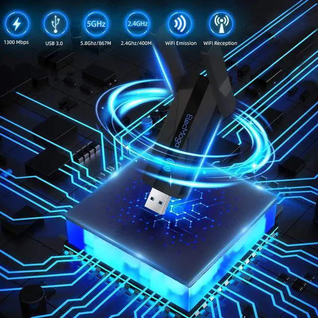 Alt view image 6 of 7 - USB WiFi Adapter for Desktop PC AC 1300Mbps Dual-Band 5G/2.4G USB 3.0 WiFi 5 Network Transceiver Wireless Dongle for PC Laptop Supports Windows 11/10/8.1/8/7/XP/Vista/Mac OS 10.9~10.15