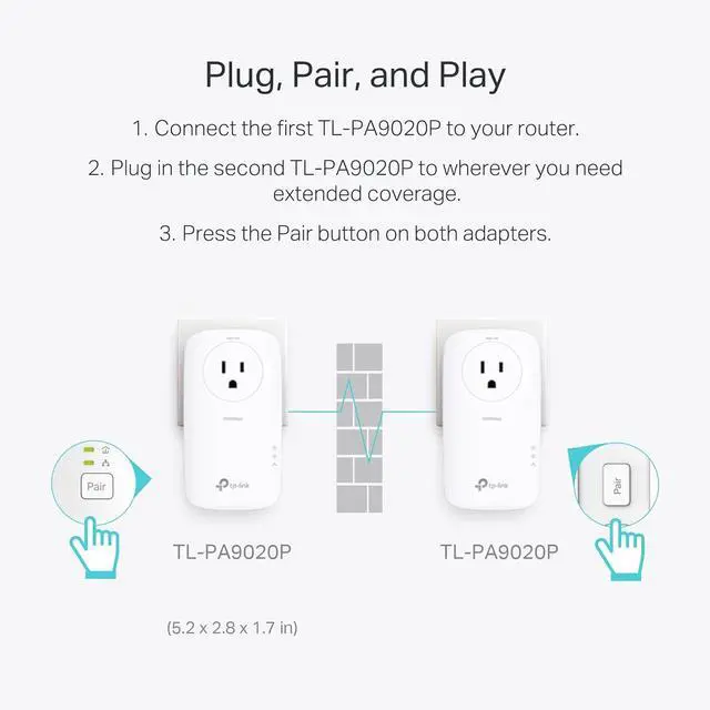 Alt view image 5 of 7 - AV2000 Powerline Ethernet Adapter TL-PA9020P KIT - Powerline Network Adapter Passthrough 2x2 MIMO 2 Gigabit Ports Ethernet Over Power Plug Pair & Play Power Saving Free Expert Help