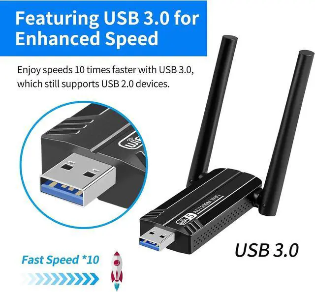 Alt view image 3 of 7 - 1.3G USB 3.0 WiFi Adapter Dual Antennas 5G/2.4G Wireless WiFi Network Adapter Dongle for Desktop Computer Laptop PC Supports Windows11/10/8/7/Vista/XP Mac OS 10.9-10.15