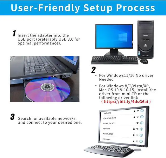Alt view image 5 of 7 - 1.3G USB 3.0 WiFi Adapter Dual Antennas 5G/2.4G Wireless WiFi Network Adapter Dongle for Desktop Computer Laptop PC Supports Windows11/10/8/7/Vista/XP Mac OS 10.9-10.15