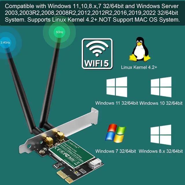 Alt view image 4 of 7 - Wireless-AC 1200Mbps (2.4GHz 300Mbps and 5GHz 867Mbps) PCIE WiFi Adapter PCIE WiFi Card Intel Wireless-AC 7265 Network Adapter for Windows 11 10 8.x 7 (32/64bit) Desktop PCs (PCIE-AC7265)