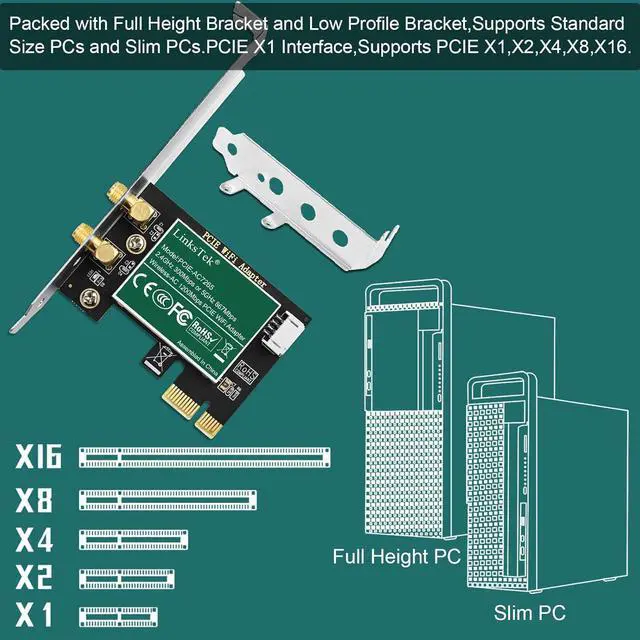 Alt view image 6 of 7 - Wireless-AC 1200Mbps (2.4GHz 300Mbps and 5GHz 867Mbps) PCIE WiFi Adapter PCIE WiFi Card Intel Wireless-AC 7265 Network Adapter for Windows 11 10 8.x 7 (32/64bit) Desktop PCs (PCIE-AC7265)