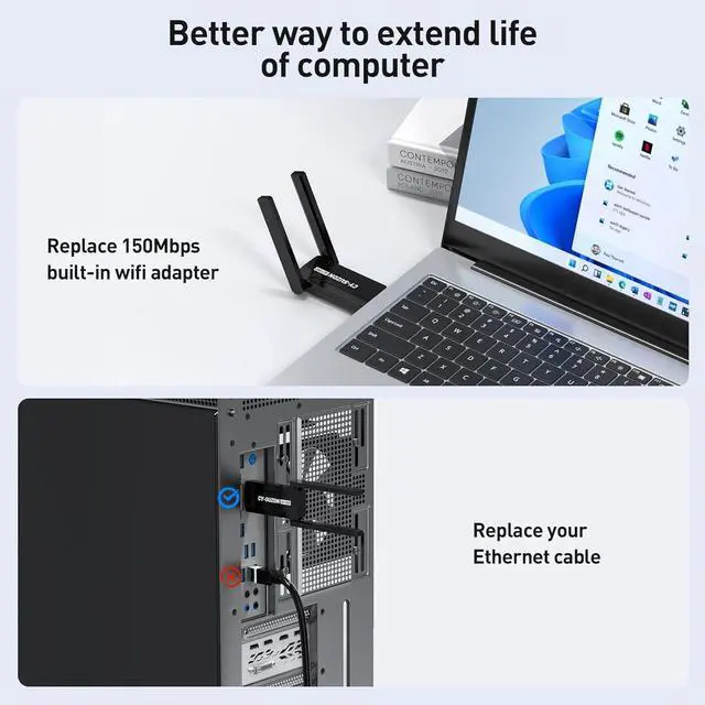 Alt view image 3 of 5 - AC1300 USB WiFi Adapter- 2.4G/5G Dual Band Wireless Network Adapter for PC Desktop MU-MIMO WiFi Dongle USB 3.0 Supports Windows 11 10 8.1 8 7