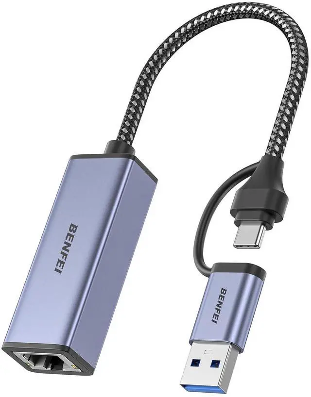 Main image of USB 3.0 to Ethernet Adapter USB C to RJ45 Gigabit LAN (1000Mbps) Network Adapter Compatible with MacBook/Pro/Air Surface Pro Windows 11/10/8/7 Mac OS [Aluminium Shell&Nylon Cable]