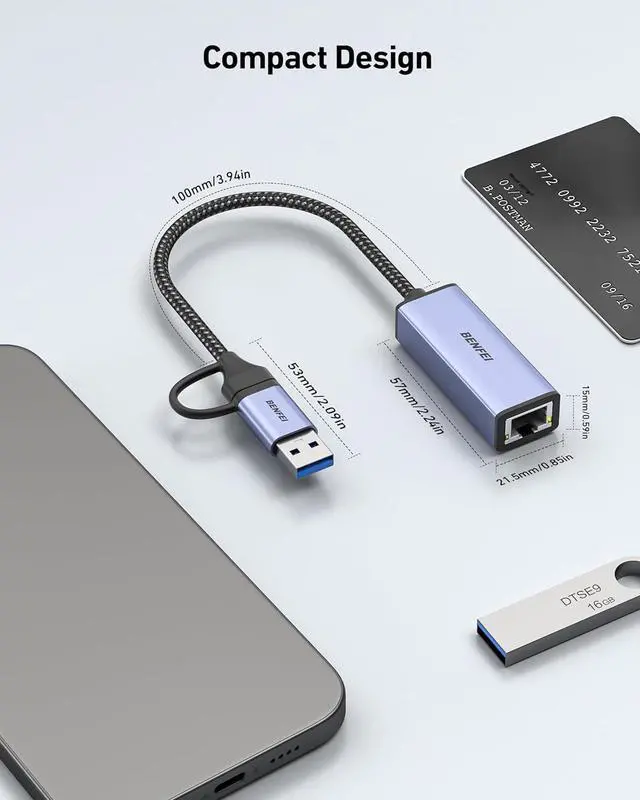 Alt view image 6 of 7 - USB 3.0 to Ethernet Adapter USB C to RJ45 Gigabit LAN (1000Mbps) Network Adapter Compatible with MacBook/Pro/Air Surface Pro Windows 11/10/8/7 Mac OS [Aluminium Shell&Nylon Cable]