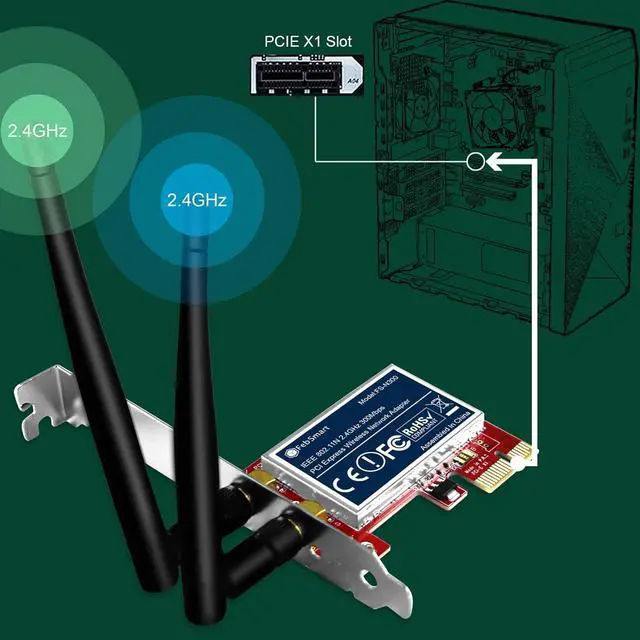 Alt view image 5 of 7 - Wireless N 2.4GHz 300Mbps PCIE Wireless Network Adapter for Windows 11 10 8.1 8 7 XP (32/64bit) Windows Server and Linux PCs PCIE WiFi Card PCIE WiFi Adapter (FS-N300)