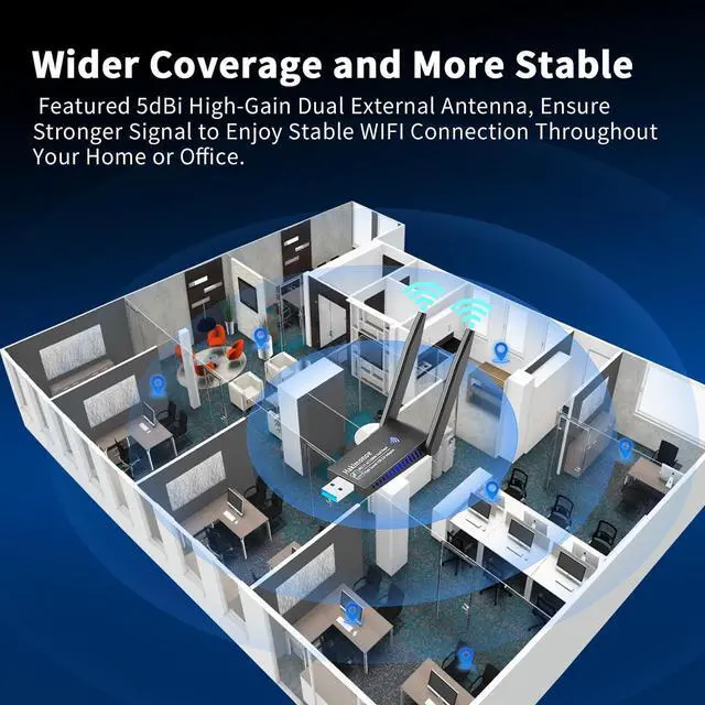 Alt view image 4 of 7 - USB 3.0 WiFi Adapter for PC Desktop, AC1300Mbps Dual Band 2.4G 5G Wireless Network WiFi Dongle Enhanced Antenna for Laptop Computer Windows11 10 8.1 8 7 Vista XP, Plug n Play w/USB Driver