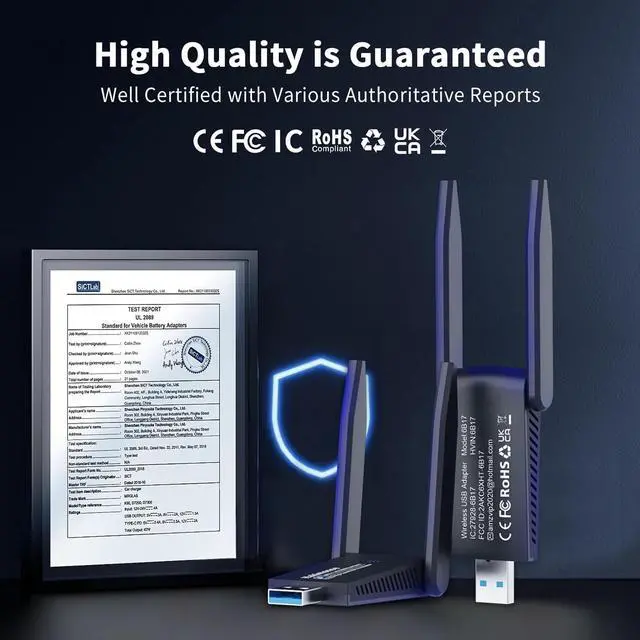 Alt view image 7 of 7 - USB 3.0 WiFi Adapter for PC Desktop, AC1300Mbps Dual Band 2.4G 5G Wireless Network WiFi Dongle Enhanced Antenna for Laptop Computer Windows11 10 8.1 8 7 Vista XP, Plug n Play w/USB Driver