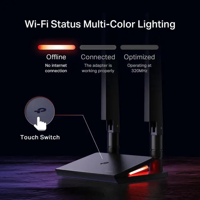 Alt view image 6 of 7 - WiFi 7 BE9300 PCIe WiFi Card for Desktop PC(Archer TBE550E) Tri-Band Wireless Adapter Bluetooth 5.4 Multicolor Status LED Supports AMD/Intel Motherboard Not Compatible with Windows 10