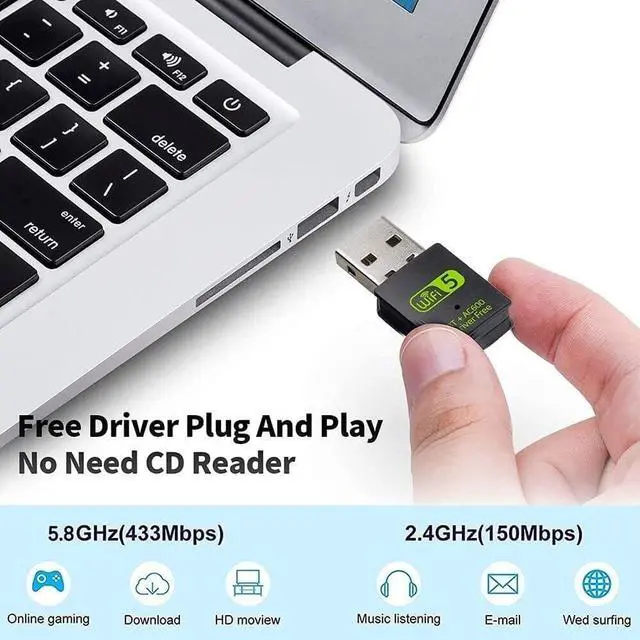 Alt view image 2 of 6 - Bluetooth Dongle WLAN USB Stick 600Mbps USB WiFi Bluetooth Adapter PC Dual Band 2.4GHz/5GHz Wireless Wi-Fi Network Card