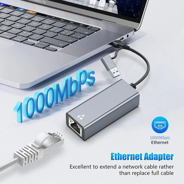 Alt view image 2 of 7 - Gigabit Ethernet Adapter USB C to RJ45 1000 Mbps USB 3.0 Wired Network Converter Plug Play Ethernet to USB Type-C Network Adapter for Laptop Windows XP MAC OS Linux Vista 7 8 10 11 More
