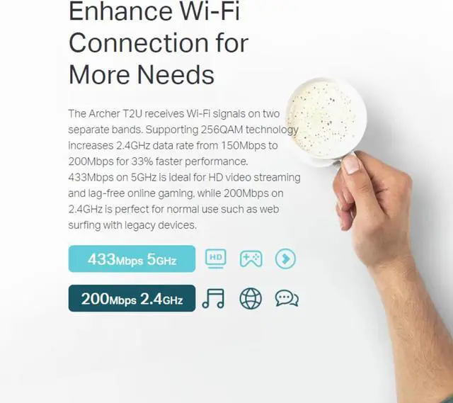Alt view image 3 of 7 - Archer T2U 11AC USB WiFi Adapter - Dual Band 2.4G/5G AC600 Wireless Network Card WiFi Dongle Mini Size Supports Windows (XP/7/8/8.1/10) Mac OS (10.7~10.14)