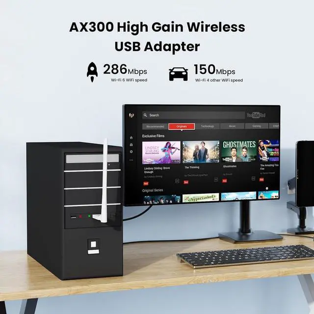 Alt view image 4 of 6 - AX300 WiFi Adapter 2.4GHz WiFi 6-Single-Band- 286Mbps 6dBi High Gain Antenna Wireless WiFi Adapter for Windows 11/10/7 USB WiFi Dongle (U2)