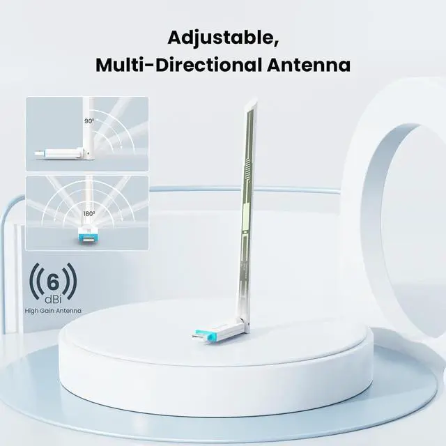 Alt view image 6 of 6 - AX300 WiFi Adapter 2.4GHz WiFi 6-Single-Band- 286Mbps 6dBi High Gain Antenna Wireless WiFi Adapter for Windows 11/10/7 USB WiFi Dongle (U2)