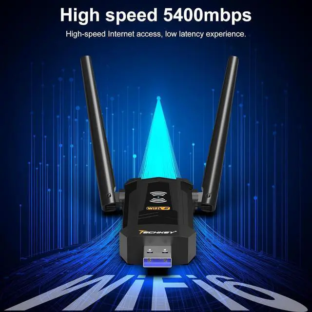 Alt view image 2 of 7 - USB WiFi Adapter for Desktop PC - AXE5400 Mbps Dual 5Dbi High Gain Antennas WiFi 6E Wireless Dongle Network Adapter with Tri-Band 6GHz/5GHz/2.4GHz for Desktop Laptop Windows Only 11/10/8.1/8