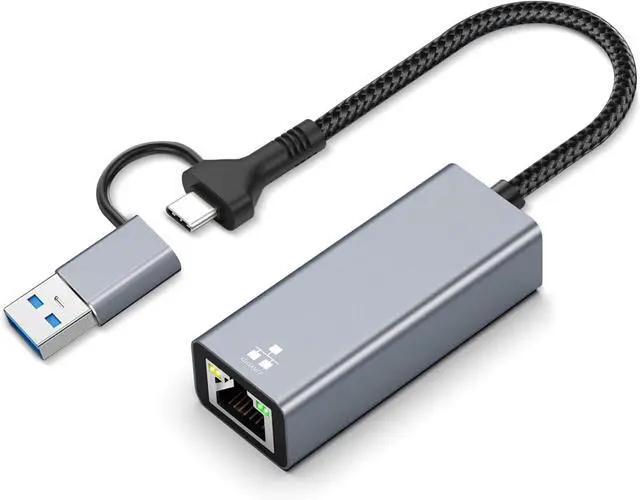 Main image of 2-in-1 USB C to Ethernet Adapter2.5Gbps with USB A 3.0 Port  Gigabit RJ45 Converter Plug & Play 1Gbps Wired Internet + 5Gbps Data Transfer Compatible with MacBook iPad Pro Windows