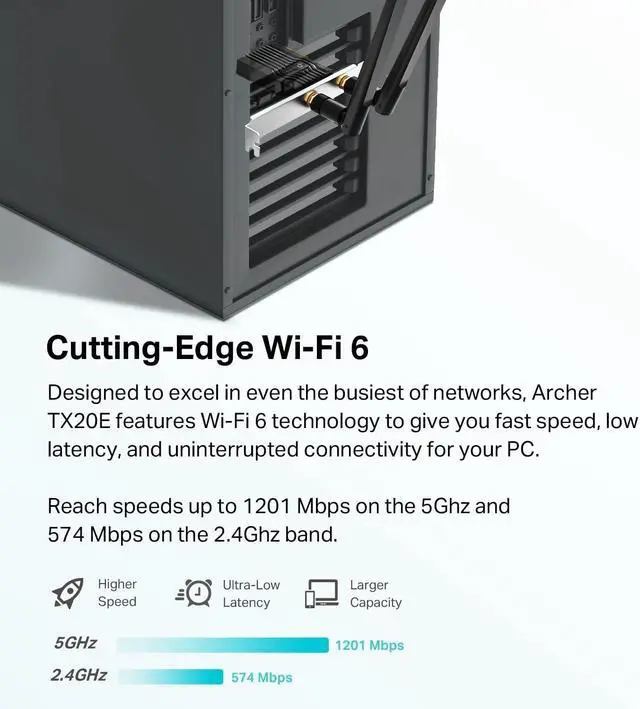 Alt view image 2 of 6 - WiFi 6 PCIe WiFi Card for Desktop PC AX1800 (Archer TX20E) Bluetooth 5.2 WPA3 802.11ax Dual Band Wireless Adapter with MU-MIMO Ultra-Low Latency Supports Windows 11 10 (64bit) Only