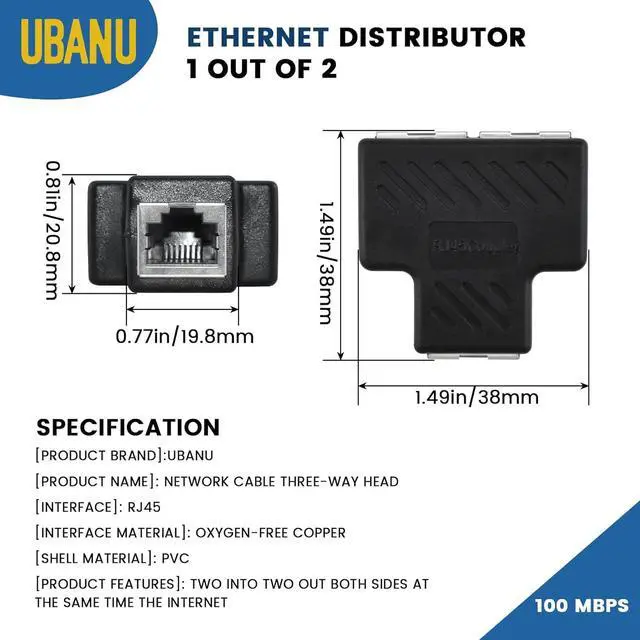 Alt view image 2 of 7 - 2 Pcs RJ45 Splitter Adapter Ethernet Splitter 1 to 2 LAN Splitter Adapter for Cat5 Cat5e Cat6 Cat7 Cable (2 Devices Simultaneously Networking)