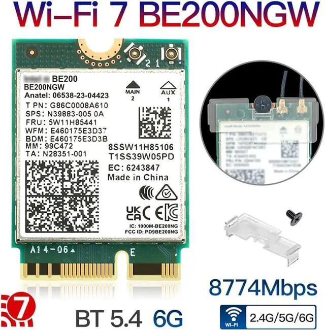 Alt view image 2 of 7 - M.2 WiFi 7 Card Key E BE200 Wireless BT5.4 WiFi Network Adapter 2.4G/5G/6GHz 9.3Gbps for WiFi7/WiFi6E/WiFi6/WiFi5 Router Gaming PC Laptops Support Windows 10/11 Not Support AMD Motherboards