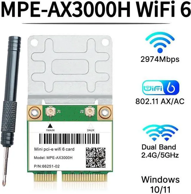 Alt view image 3 of 7 - MPE-AX3000H WiFi 6 Wireless Card Dual Band 802.11ax Half Mini PCI-E WiFi Card PCI Express Network Adapter BT5.2 2.4GHz 574Mbps 5GHz 2.4Gbps(160MHz) for Windows 10/11 64 bit Better 7260HMW WiFi Card