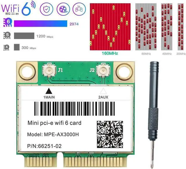 Alt view image 4 of 7 - MPE-AX3000H WiFi 6 Wireless Card Dual Band 802.11ax Half Mini PCI-E WiFi Card PCI Express Network Adapter BT5.2 2.4GHz 574Mbps 5GHz 2.4Gbps(160MHz) for Windows 10/11 64 bit Better 7260HMW WiFi Card